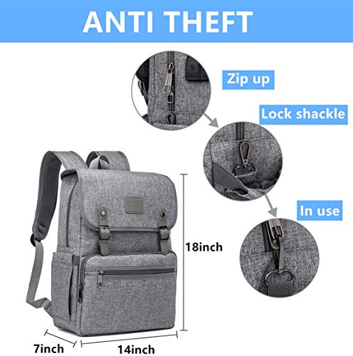 Laptop Backpack Men Women Vintage Backpack Bookbag College Backpacks Stylish Backpack Grey Fits 15.6 Inch Laptop