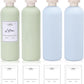 13.5 oz Plastic Travel Shampoo Bottles, Refillable Flip Cap Squeeze Bottles for Toiletries, Large Leakage-proof Travel Shampoo and Conditioner Container (Blue and Green)