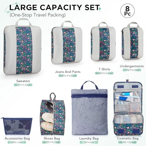 8 Set Compression Packing Cubes for Travel Essentials (8 Count)