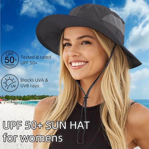 Womens Summer Mesh Boonie Sun Hat Wide Brim UV Protection Fishing Hat