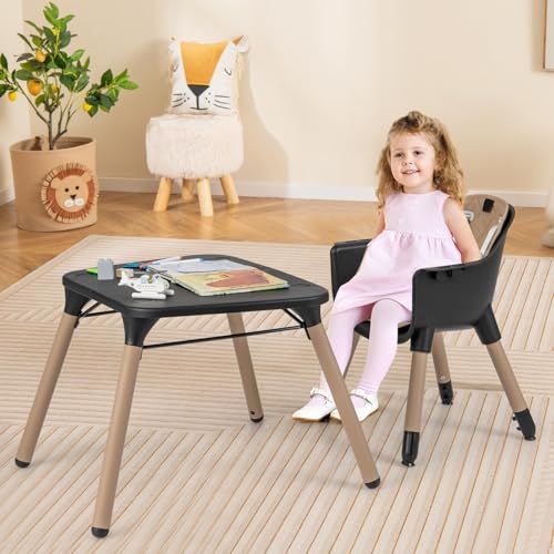6-in-1 High Chair, Convertible Highchair for Babies and Toddlers/Kids Chair Table Set/Infant Feeding Chair w/Safety Harness, PU Leather Cushion & Removable Food Tray (Coffee)