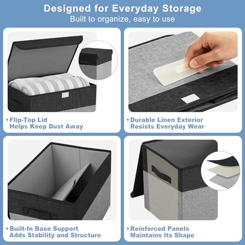 Large 17" 42 Quarts Collapsible Stackable Storage Bins with Lids [3 (3 Count)