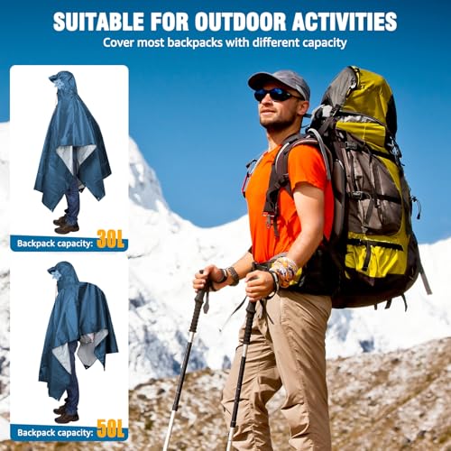 Hooded Rain Poncho for Adult Waterproof Lightweight Raincoat