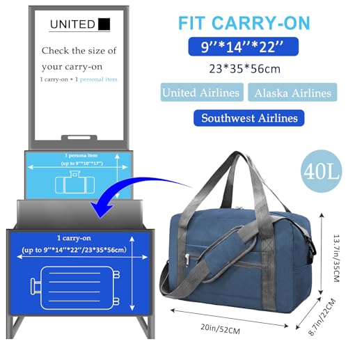Foldable Carry on Luggage Bag 22x14x9 Personal Item Bag for Airplanes Travel Duffel Bag for Women and Men