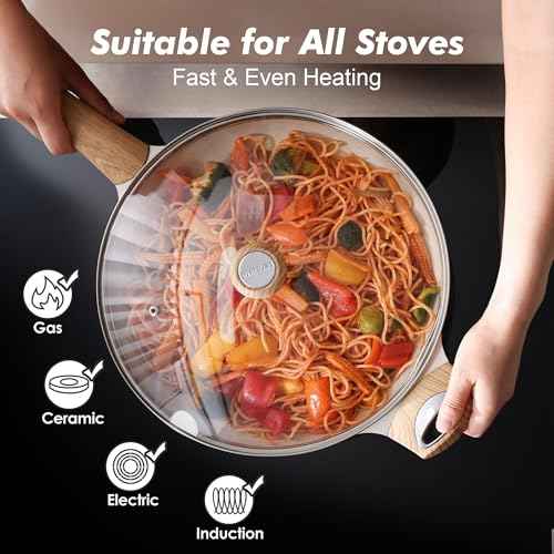 12.5inch Ceramic Nonstick Frying Pan Paella Pan with Lid