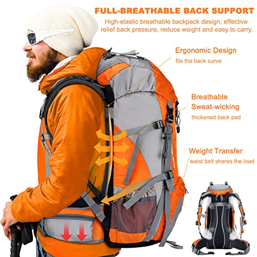 50L Hiking Backpack with Rain Cover for Both Men & Women