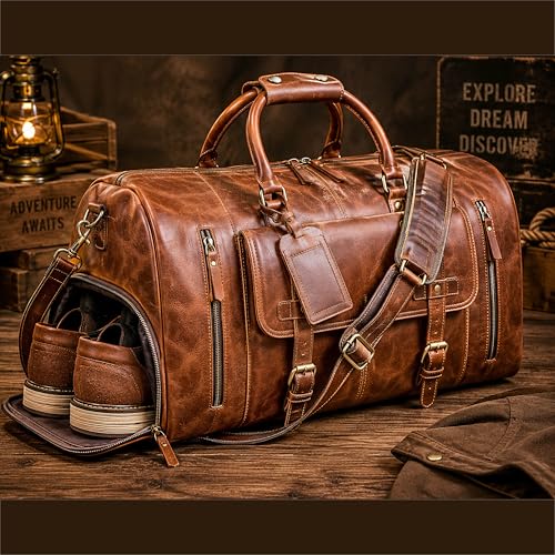 Cureo Duffle Leather Travel Bag for Women Men
