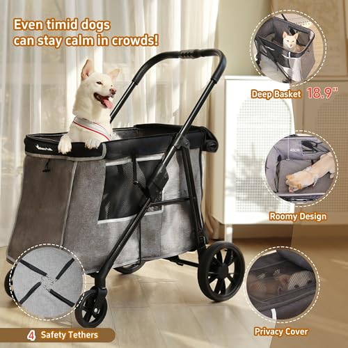 Medium Dog Stroller for Small to Large Dogs 4 Wheels Multi Pet Stroller for 4 Dogs Holds Up to 40lbs