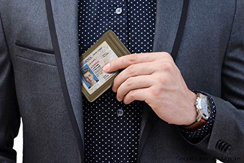RFID Blocking Slim Bifold Genuine Leather Minimalist Front Pocket Wallets for Men with Money Clip Thin Gift