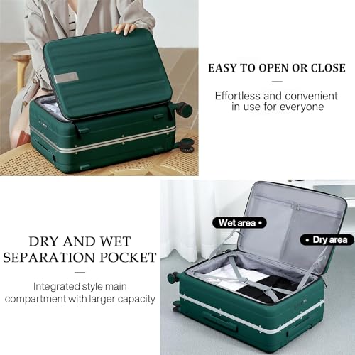 20 Inch Carry On Luggage Aluminum Frame Front Opening Rolling Suitcase PC Hard Sided Luggage with Spinner Wheels Travel Luggage for Woman Men Gifts