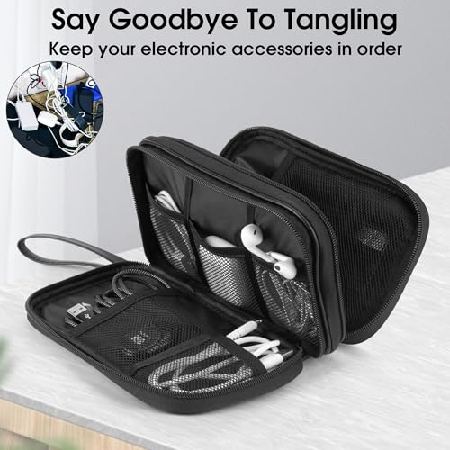PU Leather Cable Organizer Double Layer Travel Pouch