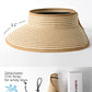 Womens Sun Hat with Ponytail Hole Wide Brim Beach Straw Visor