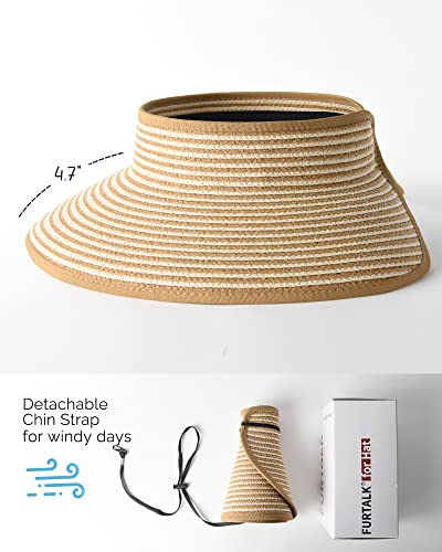 Womens Sun Hat with Ponytail Hole Wide Brim Beach Straw Visor