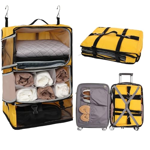 Travel Portable Hanging Shelves Closet Organizer Packing Luggage Storage with Multifunctional and Foldable Invisible Compartment