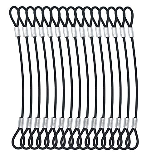 1/8"(3mm) Wire Diam Stainless Steel Cable Eyelets Loops Short Rope Lanyard Safety Tether Chain Lock with Vinyl Coated Cover, 15Pcs 8" Long Black (15 Count)