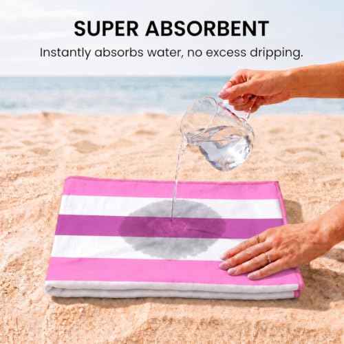 2 Pack Microfiber Beach Towels Oversized 71x32 Blue Pink Striped (2 Count)