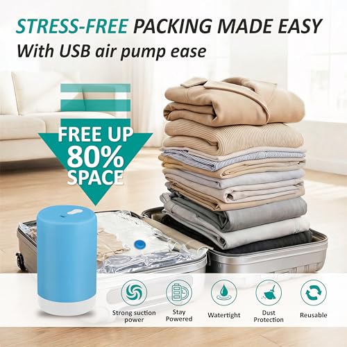 Travel Vacuum Storage Bags with Rechargeable Cordless USB Pump