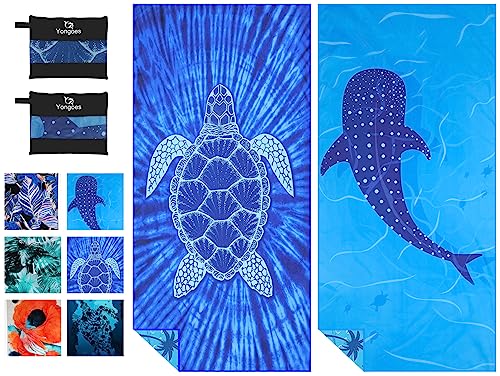 2 Pack Microfiber Beach Towels Oversized 71x32 Turtle Whale Shark (2 Count)