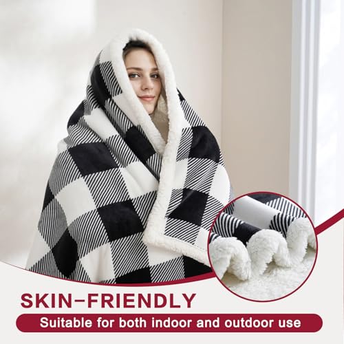 Sherpa Fleece Throw Blanket 60" x 80" Reversible Plush Fluffy Large Big Blanket Lattice Flannel Blankets for All Season Use