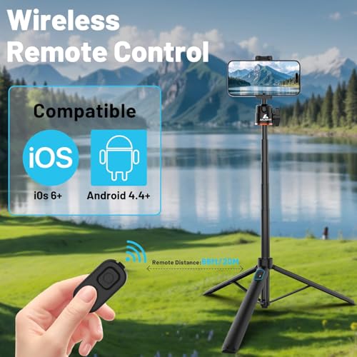 60" Extendable Travel Tripod & Selfie Stick with Cold Shoe & Wireless Remote