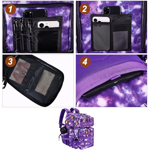 Military Tactical Backpack for Men and Women 45L Army 3 Days Assault Pack Bag Large Rucksack with Molle System Purple White