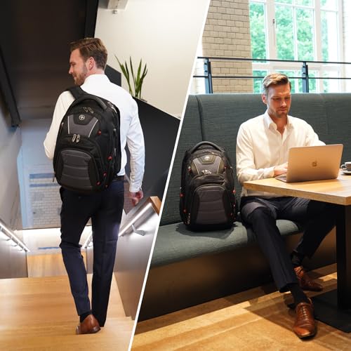 Design Men's Laptop Backpack for College and Business Travel with Integrated USB Charging Port and RFID Protection Fits 15.6" Laptops Bag Black