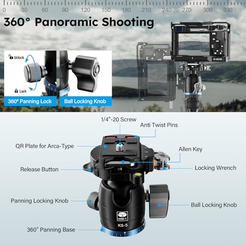 AM-025K+KS-5 Carbon Fiber Travel Tripod, Ball Head, 55.1"