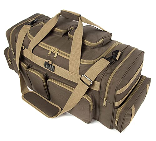 Tactical Range Duffel Heavy Duty Large Gear Duffle Durable Quality Travel Sports Gym Equipment Bag Military Molle with Lockable Zippers with US Flag Patch 33 Inch Khaki
