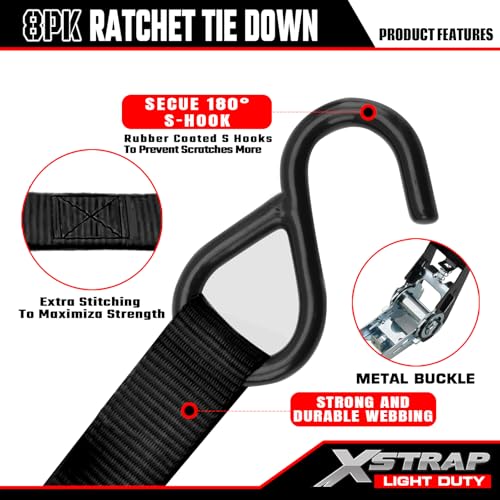 8 PK Ratchet Tie Down Straps (8 Count)