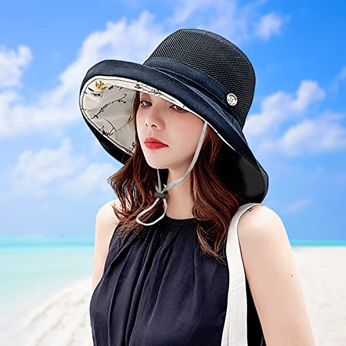 Women Summer Mesh Sun Hats Floppy Wide Brim UV Protection Fishing Hat Beach Hiking Garden Travel Lawn Work Cap Chin Strap