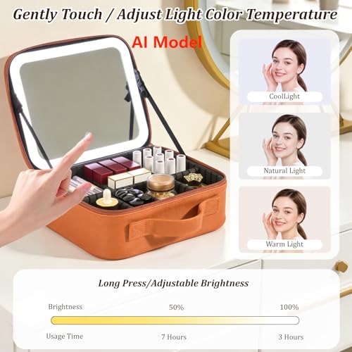 Travel Makeup Bag with Mirror & 6 Adjustable EVA Dividers
