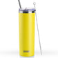 Koodee 20 oz Skinny Tumbler - Stainless Steel Double Wall Insulated Slim Water Cup With Straw and Lids (Yellow)