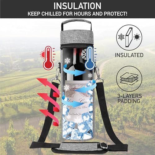 Single Bottle Wine Bag Carrier Insulated Cooler Tote with Strap