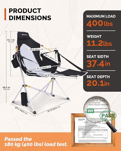 Hammock Camping Chair with Footrest & Breathable Mesh Back 400 lbs