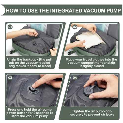 Vacuum Backpack Travel with Integrated Pump Vacuum Travel Backpack Carry On Flight Approved Frontier Spirit Airlines Personal Item Bag 18x14x8 Compression Carry On Luggage for Women Men Green
