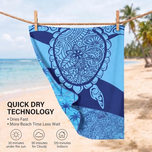 2 Pack Microfiber Beach Towels Oversized 71x32 Blue Turtle (2 Count)