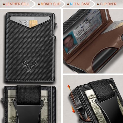 Men Slim Leather Wallet Metal Case Money Clip