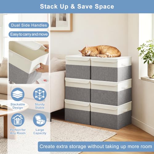 Large 22 Quart Linen Fabric Foldable Storage Bin Cube Organizer Basket with Flip (4 Count)