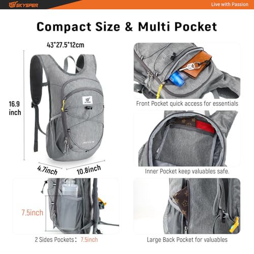 15L Foldable Hiking Backpack Lightweight Packable Travel Daypack with Chest Strap Small Outdoor Folding Back Pack Collapsible Bag for Women Men