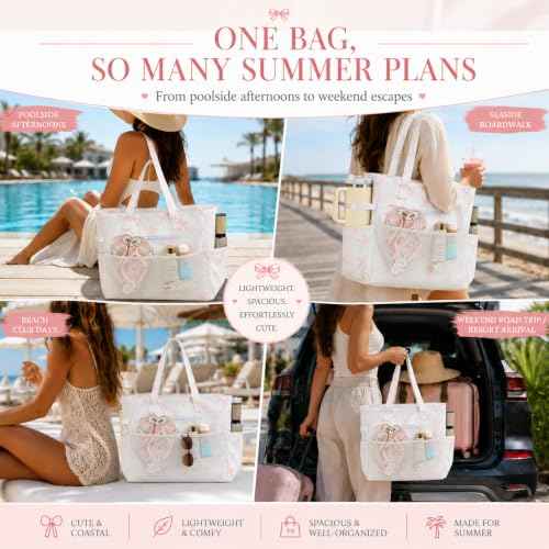 Waterproof Beach Tote Pool Bags for Women Ladies Extra Large Carry On Bag With Wet Compartment for Weekender Travel