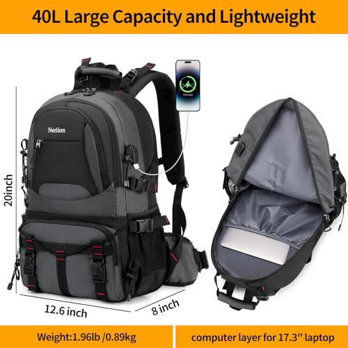 Nerlion 40L Hiking Backpack Travel Backpack for Men Women Camping Waterproof Outdoor Hiking Daypack Lightweight Backpack