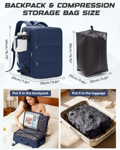 Travel Backpack for Women Men with Compression Vacuum Storage Bag & Electric Pump