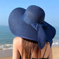 Women Wide Brim Bow Straw Hat Floppy Foldable Beach Sun Hat Roll up Cap UPF 50+