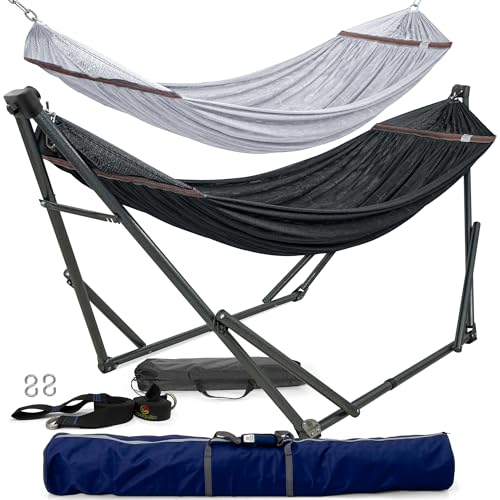 Combo x2 Hammocks with Stand for Outside & Tree Straps