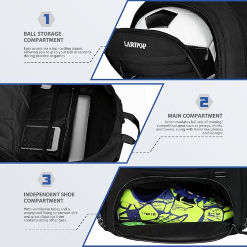 Soccer Backpack Bag with Ball Holder Ventilated Shoe Compartment Large Capacity Sports Gear Bag for Basketball Volleyball Gym