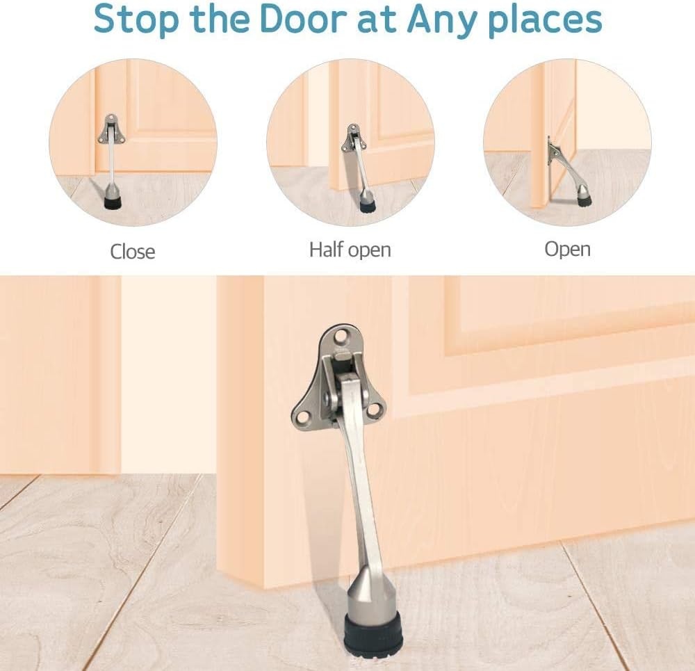 Door Stopper, Kick Down Door Stops for Heavy Doors, with Rubber Tip and Spring Lever, Adjustable, Easy to Set Down and Release, 4-Inch, for Wide Doors (4inch x 30pack, Dark Grey)