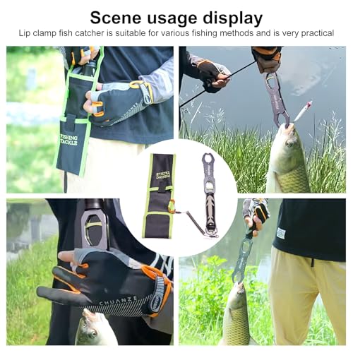 Fish Lip Gripper Fish Scales Professional Fish Holder Aluminium Alloy Material Grabber 40 Pound Fish Lip Grip Tool with Weight Scale and 360 Degree Rotation