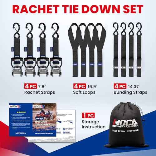 MOCA Heavy Duty Ratchet Straps Tie Down 4 Pack 1.6" x 15ft (4 Count)