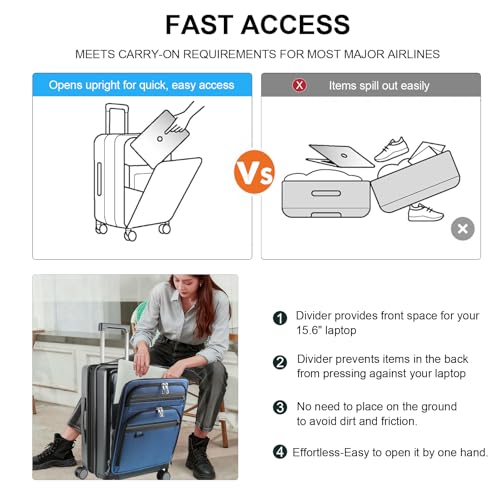 Hardside Expandable Carry On Luggage 22x14x9 Airline Approved With Front Business Pockets