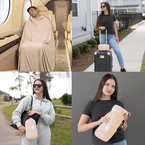 Ultra Compact Travel Blanket Premium Plane Pillow Airplane Beige